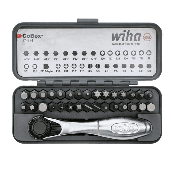 Wiha Tools 32 Piece GoBox Standard Bit Set with Mini Ratchet