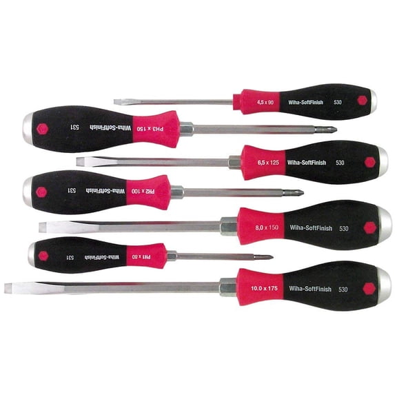 Wiha 53097 Screwdriver Set, Slotted and Phillips, Extra Heavy Duty, 7 Piece