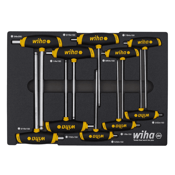 WIHA Tools 10 Piece SoftGrip Dual Drive Hex SAE T-Handle Tray Set