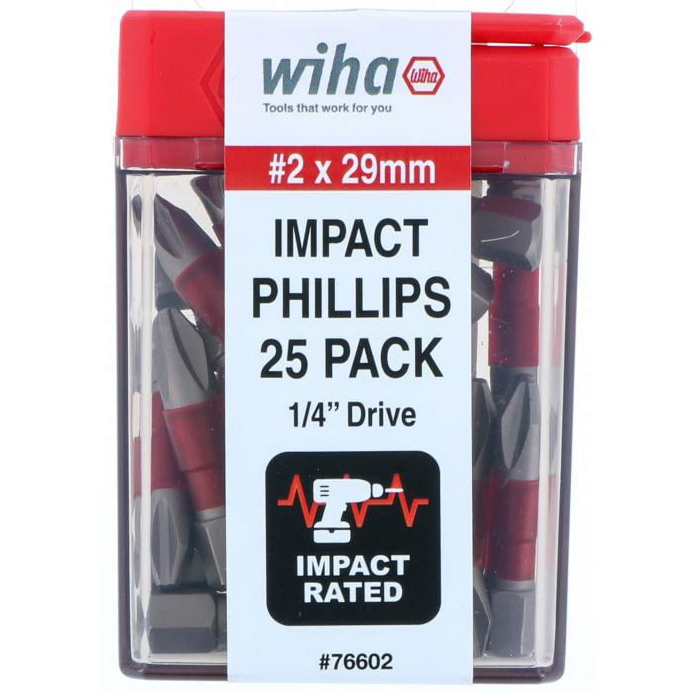 Wiha Tools 76602 Terminator Impact Insert Bit Phillips #2, Pack of 25 Bits