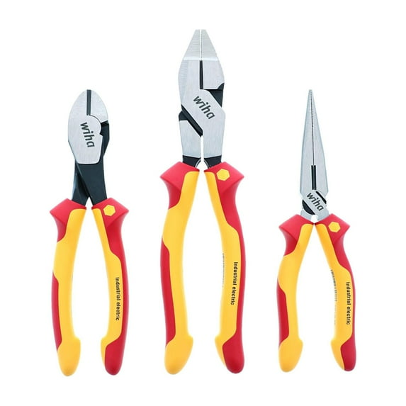3 Piece Insulated Industrial Grip Pliers & Cutters Set Wiha Tools 32968