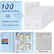 Wiher 100 Envelopes Money Savings Challenges Book,Storage Budgeting Binder Budget Book Cash Saving Challenge Box kit with Pouches,Family Emergency Binder (Blue)