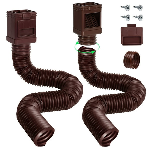 Wiher 2 Pack Rain Gutter Downspout Extensions, Extra Long Downspout Extension, Leaf Eater Downspout Filter, Downspout Adapter Fit Both 2''×3'' and 3''×4'' Drainpipe (Brown)