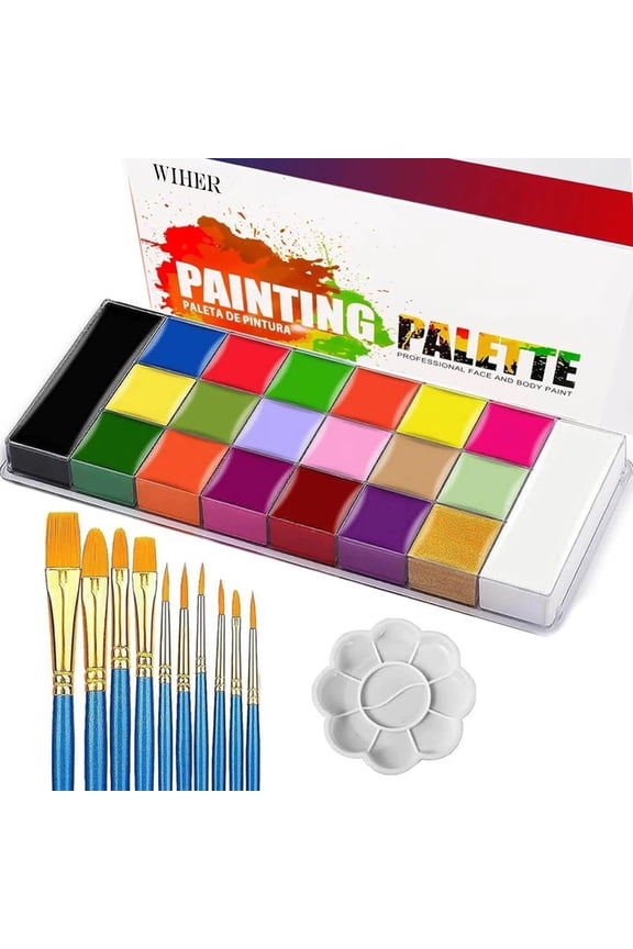 20 Colors Face Body Paint Set-Athena Painting Palette,10 Professional Artist Brush,Large Deep Pan Ideal for Halloween Cosplay Party SFX Arty Stage Makeup