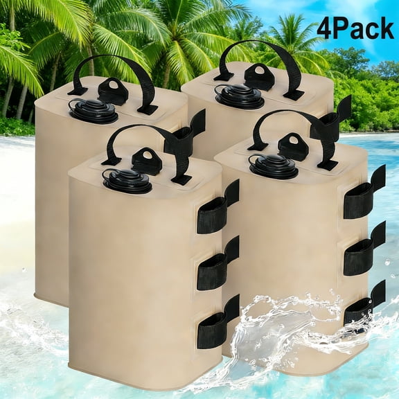 Wiher 4 Pack Canopy Weights, 10L Heavy Duty Canopy Water Weight Bag with 3 Magics Stick Nylon Handles, Leakproof Foldable Design for Canopy, Outdoor Gazebos, Sun Umbrellas, Awnings(Khaki)