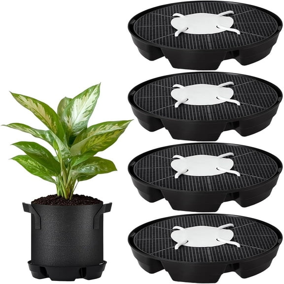 Wiher 4Pcs Self-Watering Pot Base for 1-5 Gallon Fabric Pot with Planting Bags Cotton Fabric & Wick Rope for Garden Indoor and Outdoor Greenhouse Cultivation