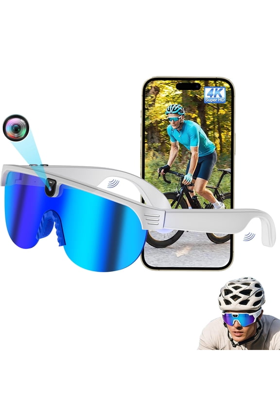 AI Smart Camera Glasses, Outdoor Sports Glasses with 4K 8MP 1200P HD Anti-Shake Camera Sunglasses for Men and Women, for Outdoor Sports Cycling Hiking Skiing(Blue)