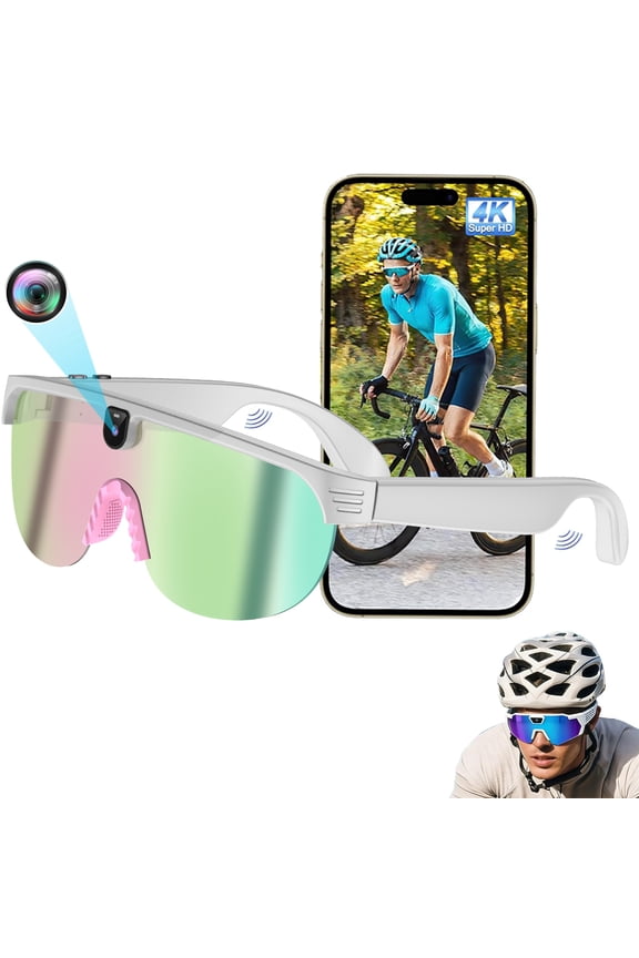 AI Smart Camera Glasses, Outdoor Sports Glasses with 4K 8MP 1200P HD Anti-Shake Camera Sunglasses for Men and Women, for Outdoor Sports Cycling Hiking Skiing(Color)