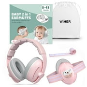 Wiher Baby Ear Muffs, 2-in-1 Baby Headphones for Noise Protection, Adjustable Noise Cancelling Headphones for Children 0-48 Months, Dual Wearing for Sleep, Plane, Outdoor Travel, Pink