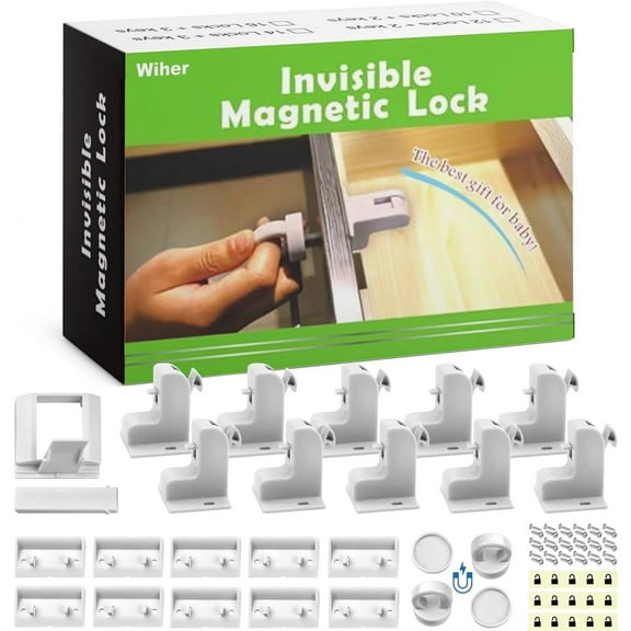 Wiher Cabinet Locks for Babies - Secure Your Home With 10 Magnetic Baby Safety Locks + 2 Keys - Easy Installation No Drilling or Tools Required