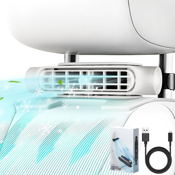 Wiher Car Seat Cooling Fan, Rechargeable Car Headrest Fan for Front Rear Seat, Fan for Car Backseat, 3 Speeds Portable Car Cooling Fan for SUV, RV, Vehicles(White)