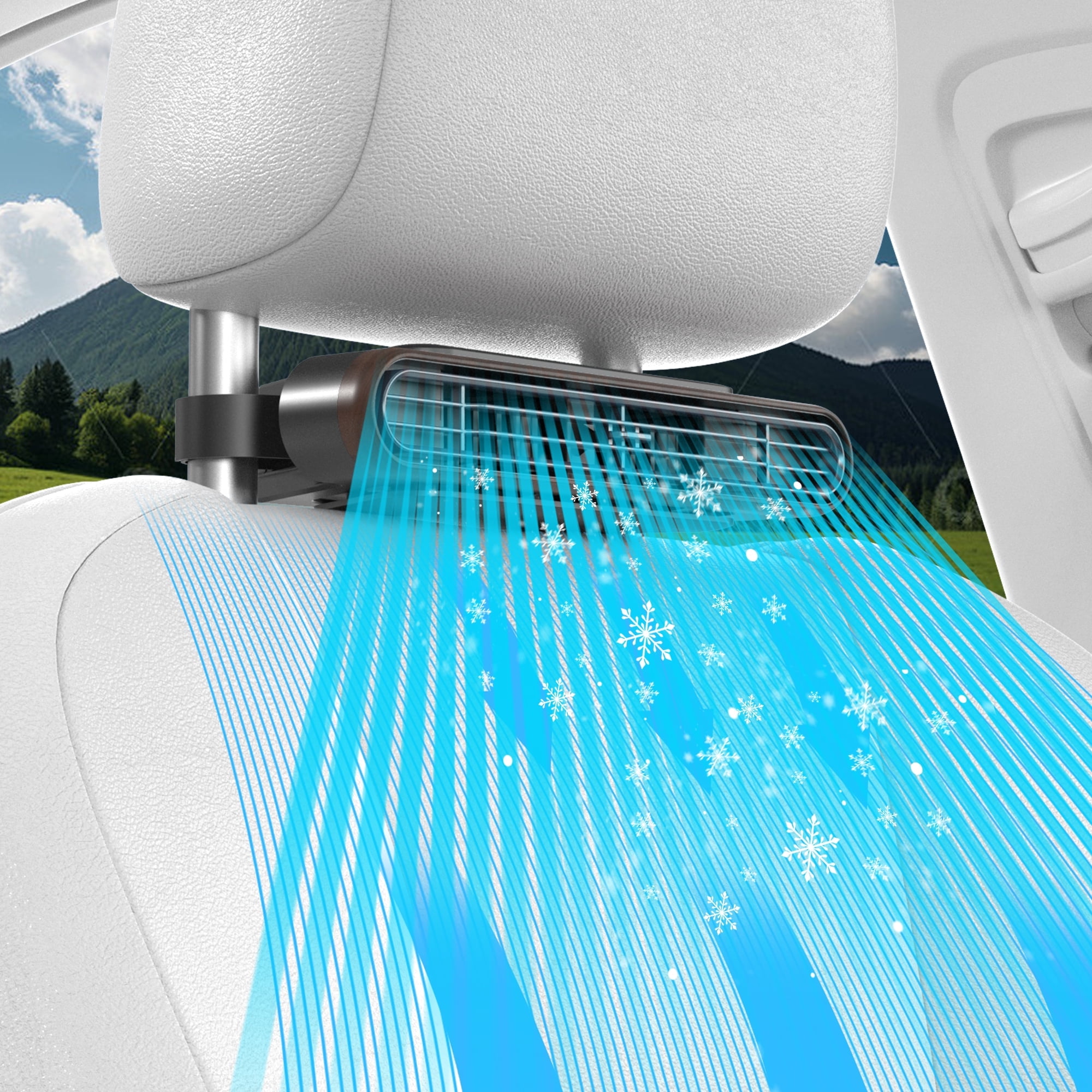 Wiher Car Seat Fan, Rechargeable Car Fan Seat Cooling Fan with 3 Speed ​​Rotating Fan to Cool Your Back, Suitable for Car RV SUVs Trucks and Kids, Blows Out Cool Air