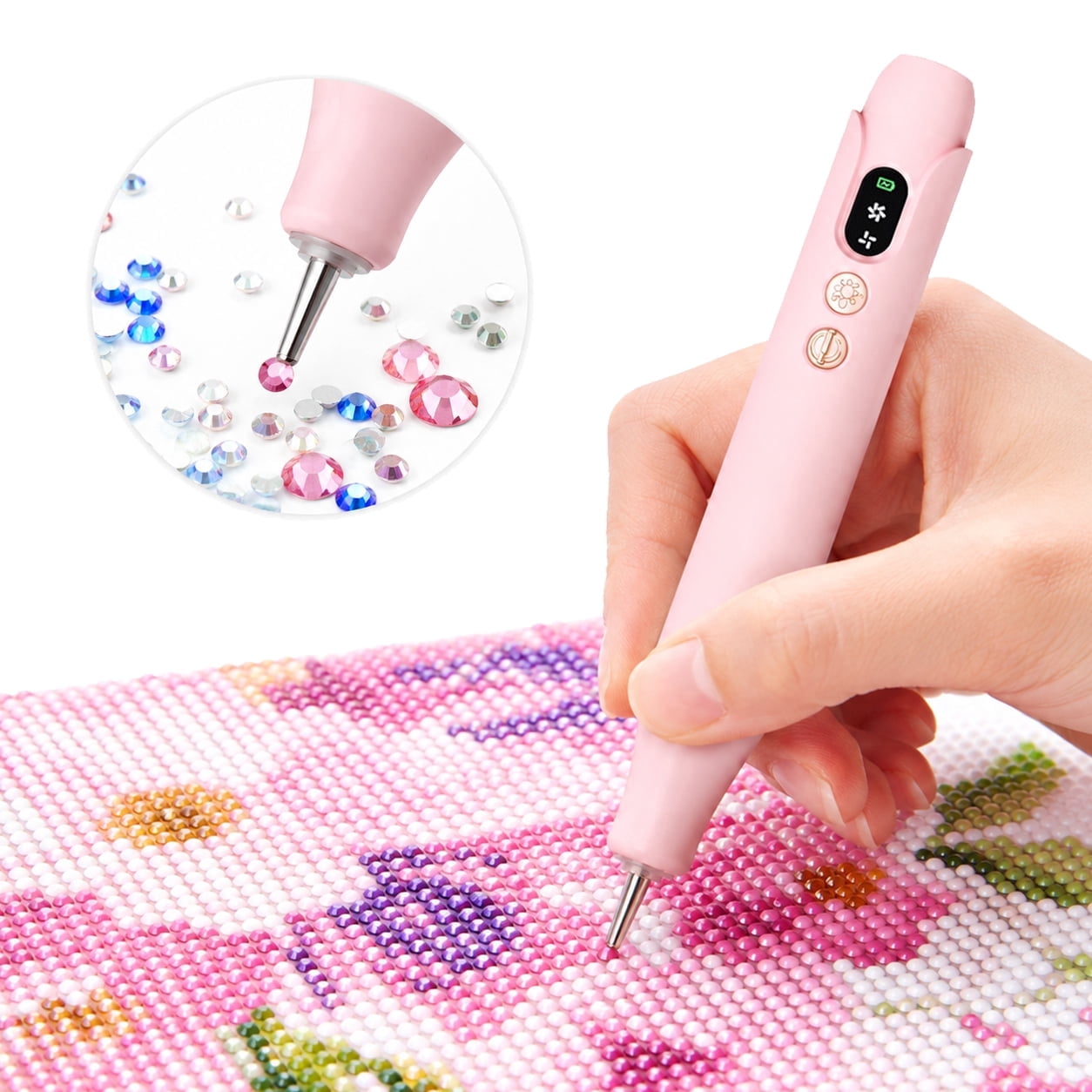 Wiher Diamond Art Pens, Electric Vacuum Diamond Painting Pen no Wax Needed, Dual-Speed Adjustment, Diamond Art Accessory for DIY Diamond Painting, Gift for Diamond Art Fan, Pink