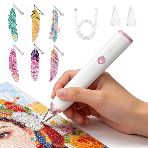 Wiher Diamond Art Pen, Wireless Vacuum Diamond Painting Pen with Three Suction Power, No Wax Required Portable Low-Noise for 3D Drills Diamond Art Accessories for Diamond Art Fan, White