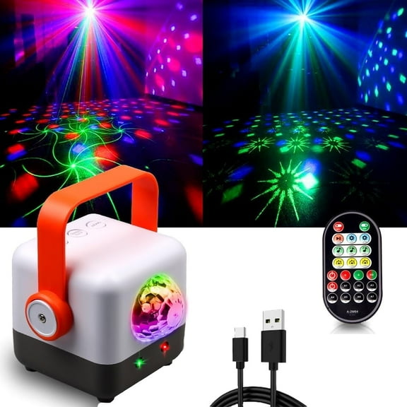 Wiher Disco Ball Party Lights, Portable Stage Party Lights with Remote Control USB Cable, Strobe Sound Activation Pattern Projection for Home Room Dance Party Birthday Christmas, Plug-in Model