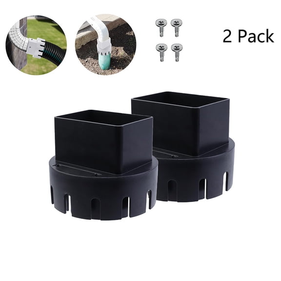 Wiher Downspout Adapter,3" x 4" Drain Pipe Extension,Fits Square Rain Gutter Drain Connector, Fits 3" x 4" Round Drain Pipe or Corrugated Landscape Pipe (Black) 2 Pack