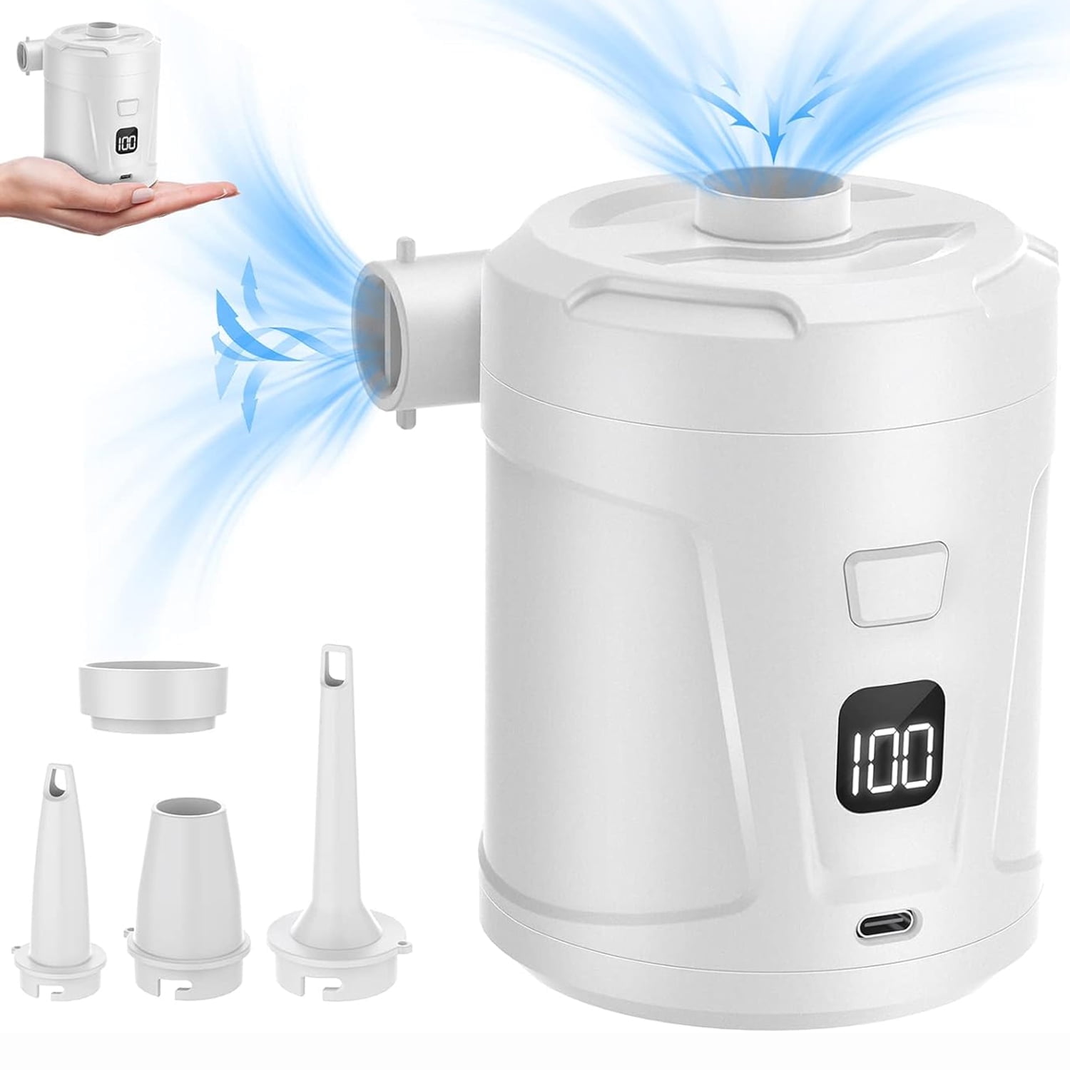 Small Inflatable Pump Wiher Electric Air Pump for Inflatables, 5200mAh Air Mattress Pump ...