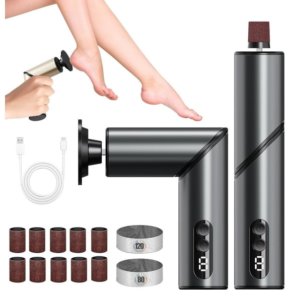 Wiher Electric Foot Callus Remover,2 in1Foldable Rechargeable Foot Callus Remover with 2 Grinding Heads,LCD Display 9 Adjustable Speeds for Emoving Dead Skin and Rough Heels,Gray
