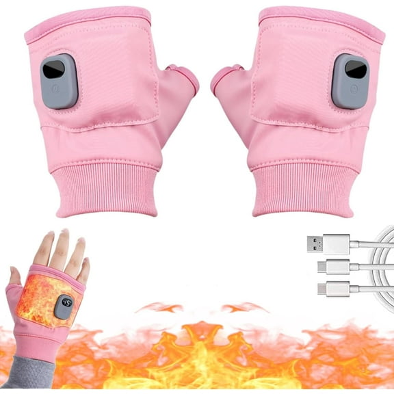Wiher Electric Heated Gloves,Fingerless Hand Warmers for Women and Men,3 Temperature Settings,360-Degree Rapid Heating,for Winter Cold Weather (Pink)