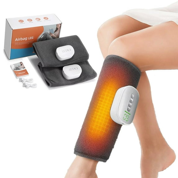 Wiher Portable Leg Massager, Air Compression Leg Massager for Circulation and Pain with 8 massage levels, 4 heating levels,2000mAh for Relieving Muscle Fatigue Pain,Gifts for Women ,Grey 2PC
