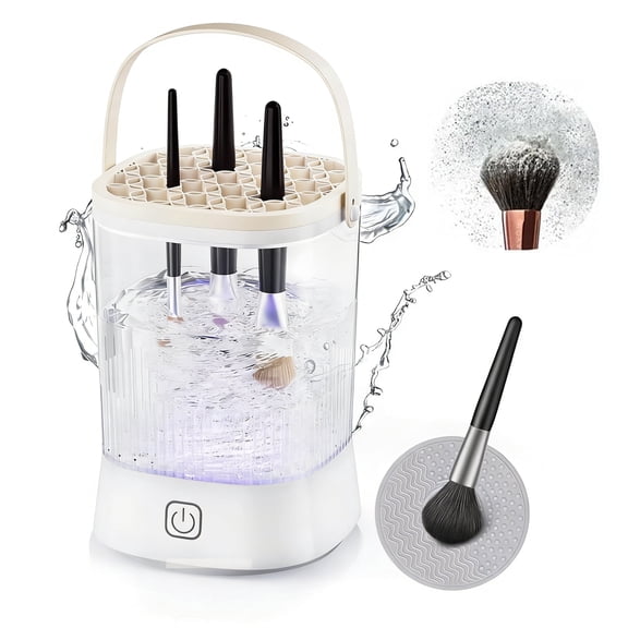 Wiher Electric Makeup Brush Cleaner, Automatic Spinning Cosmetic Tool, IP65 Waterproof Automatic Makeup Brush Cleaner for Makeup Sponges and Brushes(White)