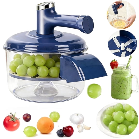 LC-dolida Electric Peeling Machine, 2-in-1 Peeling and Mixing Tools with 2 Egg Beater& 5 Stainless Steel Blades, 10s Skin Remover Detachable Easy to Clean Low-Noise for Grape Cherry Garlic, Blue