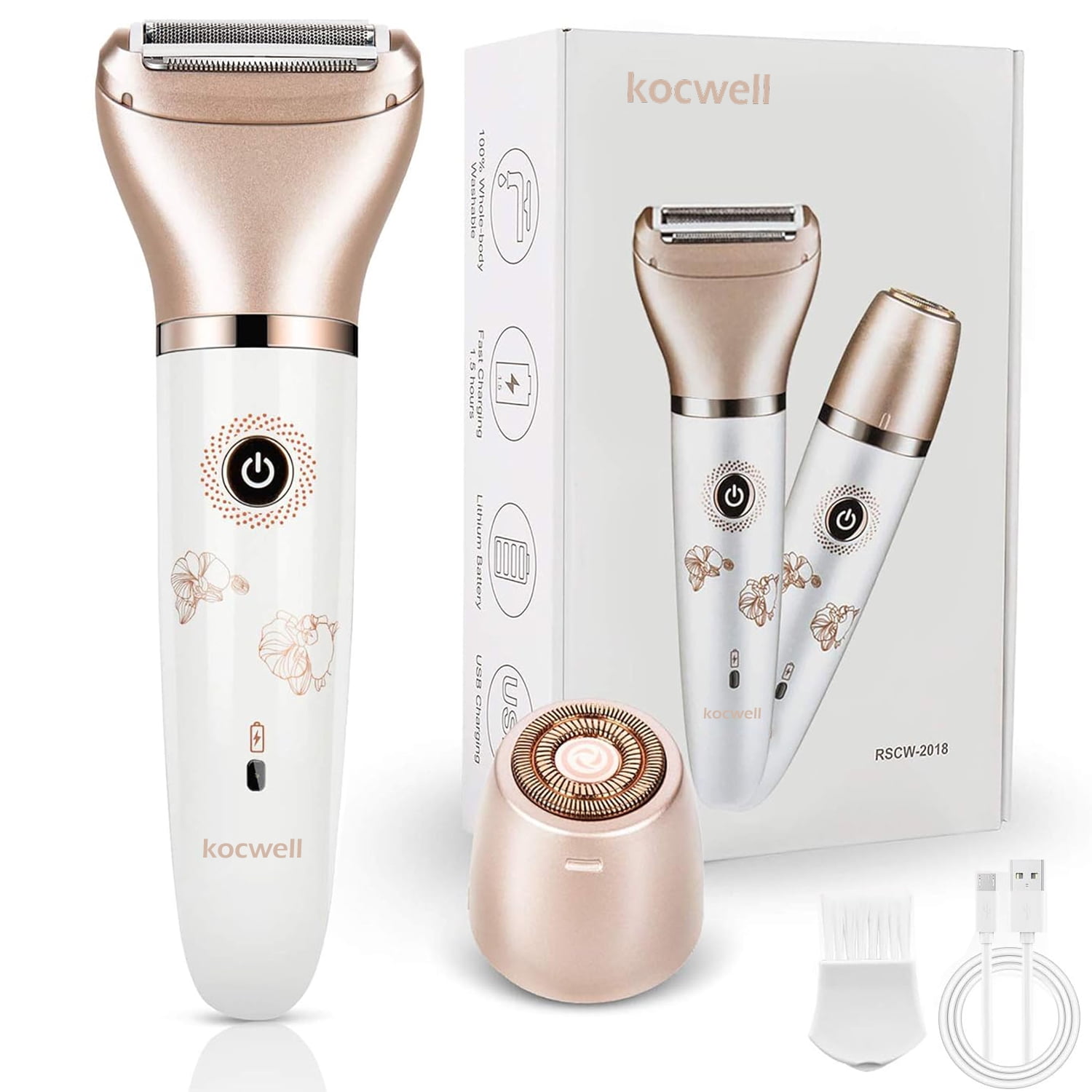 Wiher Electric Razor for Women, 2-in-1 Women Shaver Wet & Dry Painless Hair Removal Razor, Waterproof Body Hair Remover for Face Legs Underarms, Cordless Bikini Trimmer for Women (Rose Gold)