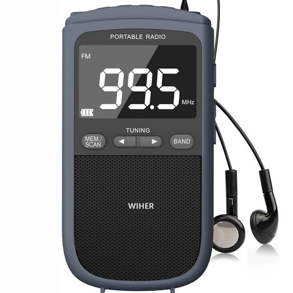Wiher AM FM Walkman Radio:900mAh Rechargeable Portable Pocket Radio with Digital Tuning, LCD Screen,Stereo Earphone Jack, Sleep Timer and Alarm Clock for Jogging,Walking Gray