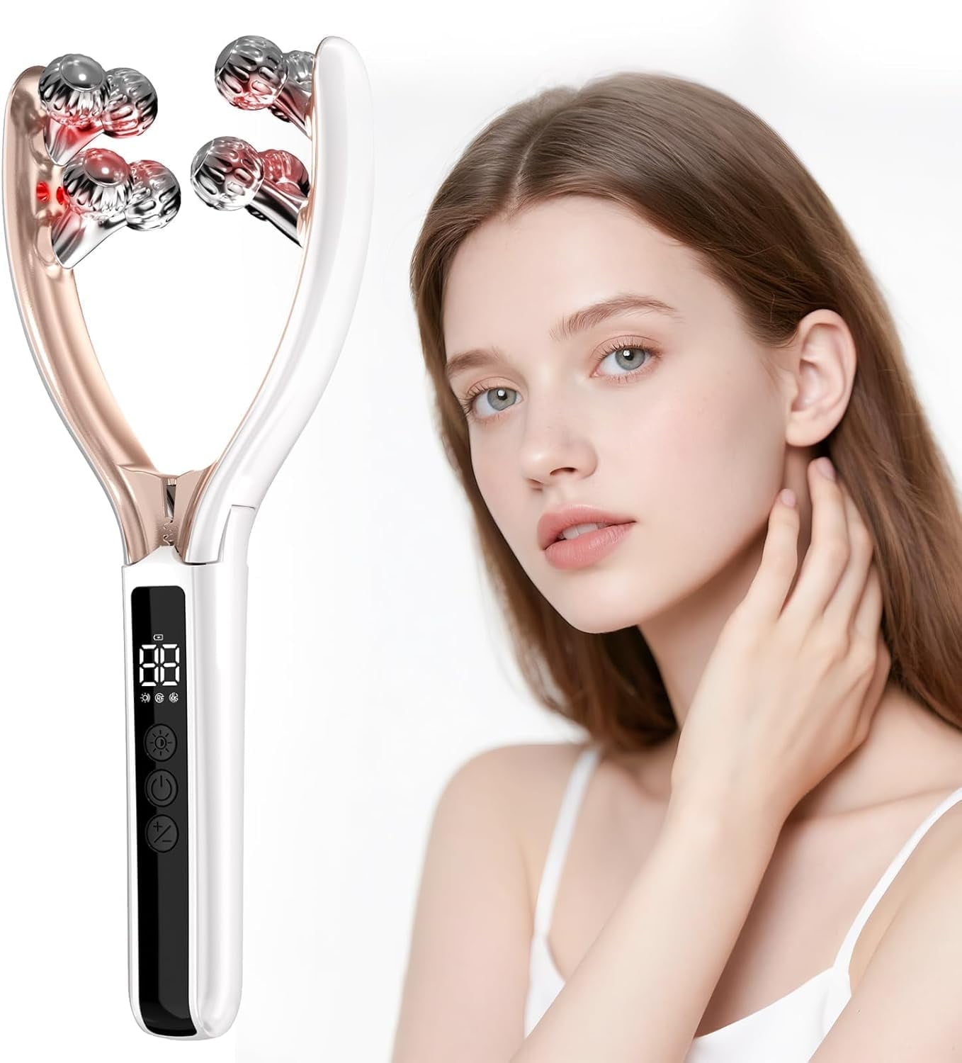 Wiher Face Roller Device,Electric Face Lifting Device with Vibration Massage,3-level RF Radio Frequency 9-level Microcurrent and Two Light Therapy,Reduce Swelling Tightening Skin for Home,Travel Use