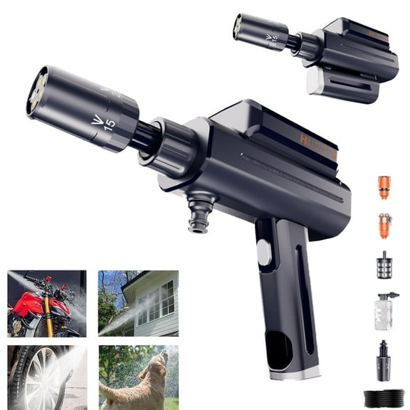 Wiher Cordless Pressure Washer, 256PSI Portable Foldable Power Washer with 4000mAh Battery, 6 Spray Modes,Water-absorbing for Cars Motorcycle High windows and Patio, Black