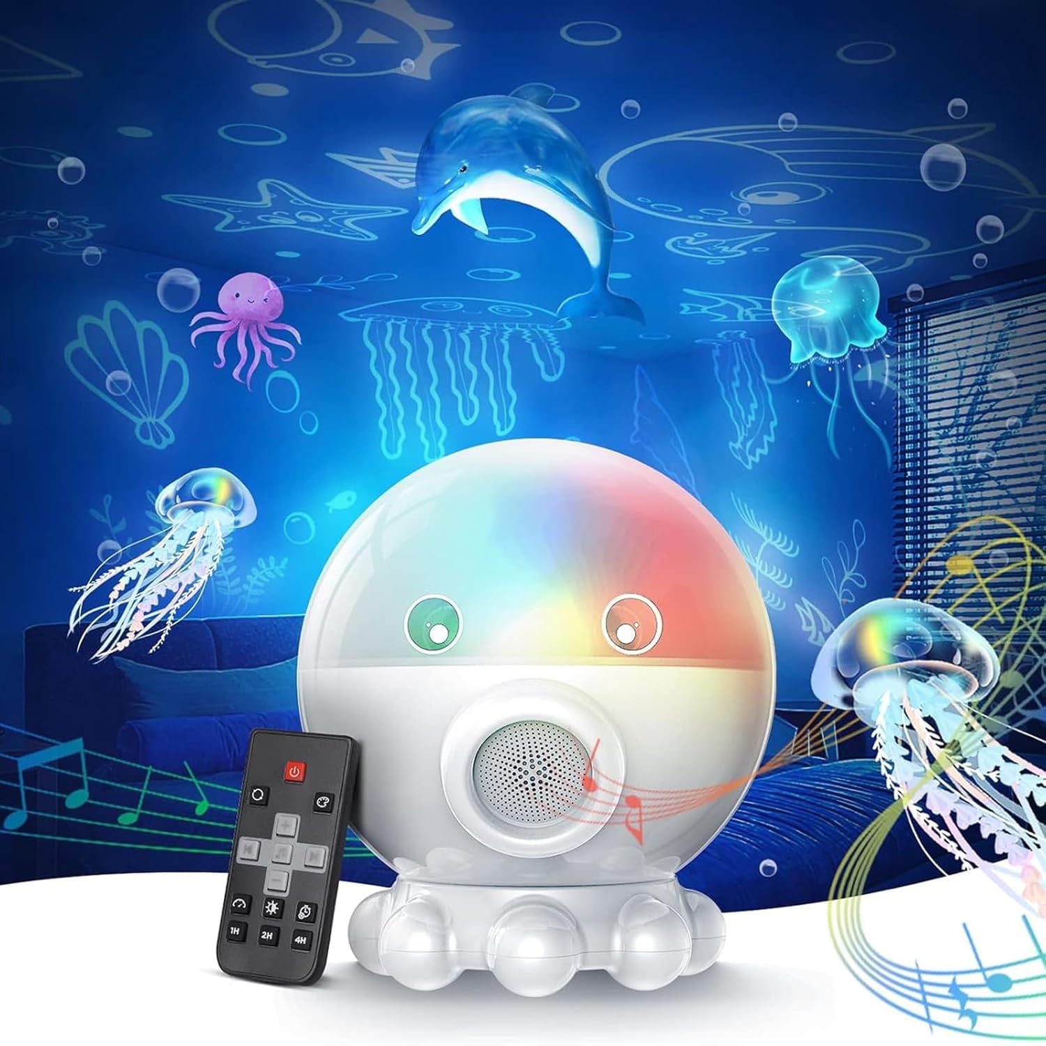 Octopus Galaxy Projector,17 Light Modes Ocean Star Projector with 360° Rotation, 3 Projection Films and 9 Lullaby Songs,Night Lamp with Remote and Timer, Gifts for Family and Friends(White)