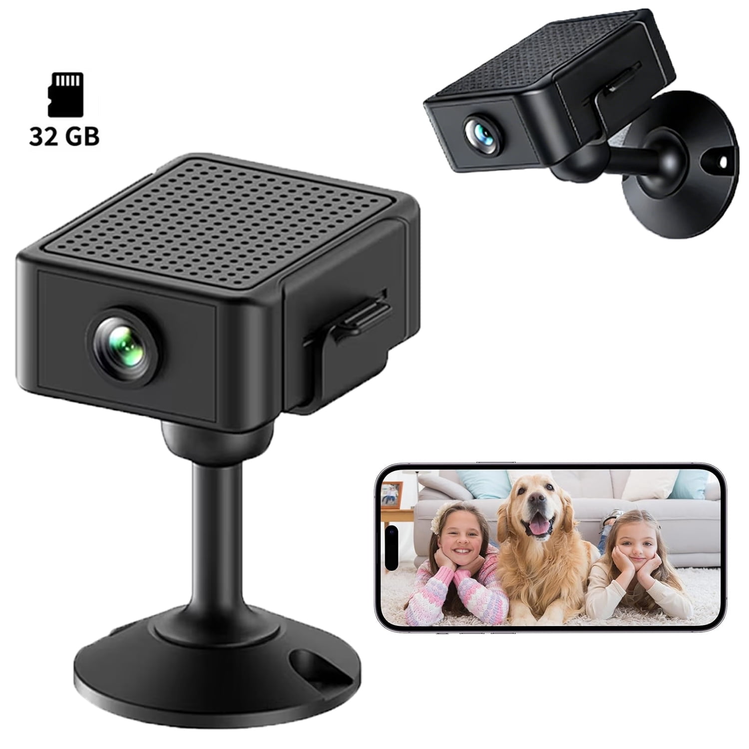 Wiher Nanny Camera,Wireless Security Camera with 32G Card Dual-band 2.4/5G 4K Ultra HD, Free Cloud Storage, Works Online & Offline for Baby Pet and Indoor Monitoring, Black