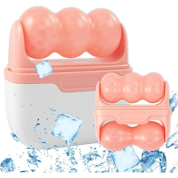 Wiher Ice Roller for Face, 2 in 1 Double Ended Facial Ice Roller Massager for Puffiness, Wrinkle Reduction, Skin Tightening, Pink