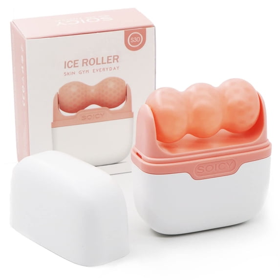 Wiher Ice Roller for Face, 2 in 1 Double Ended Facial Ice Roller Massager for Puffiness, Wrinkle Reduction, Skin Tightening, Pink