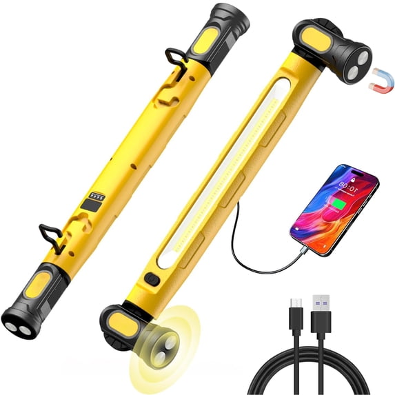 Wiher LED Work Light Bar, 3000LM LED Magnetic Light Bar with Hooks, 5200mAh Cordless Rechargeable Hood Light for Mechanic/Car Repairing/Garage/Emergency(Yellow)