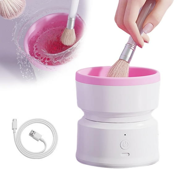 Wiher Makeup Brush Cleaner,Electric Makeup Brush Washer Machine with 360° Fast Dry Deep Cleaning Silent Operation, Compact and Portable for All Size Brushes, Pink