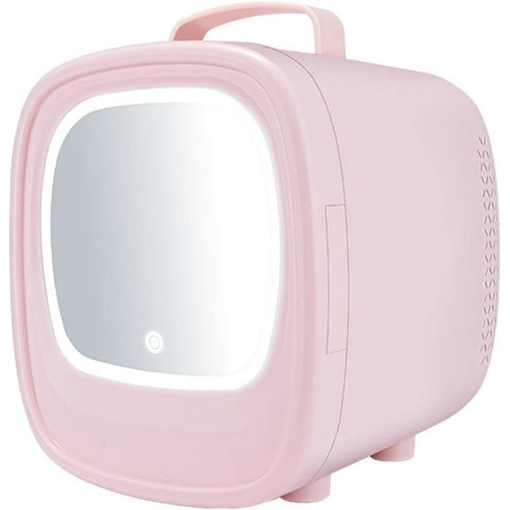 Wiher Mini Fridge, Portable Thermoelectric 6 Liter Cooler and Warmer 12V Skincare Refrigerator with Mirror for Skincare, Beverage, Food, Home, Office and Car, Pink