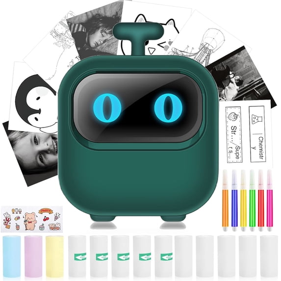 Wiher Mini Thermal Printer, Small Bluetooth Printer for IOS & Android Phone, Pocket Study Printer with AI Painting Function &13 Rolls Paper for Photo Journal Notes Memo(Green)