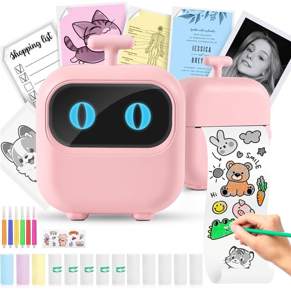 Wiher Mini Thermal Printer, Small Bluetooth Printer for IOS & Android Phone, Pocket Study Printer with AI Painting Function &13 Rolls Paper for Photo Journal Notes Memo(Pink)