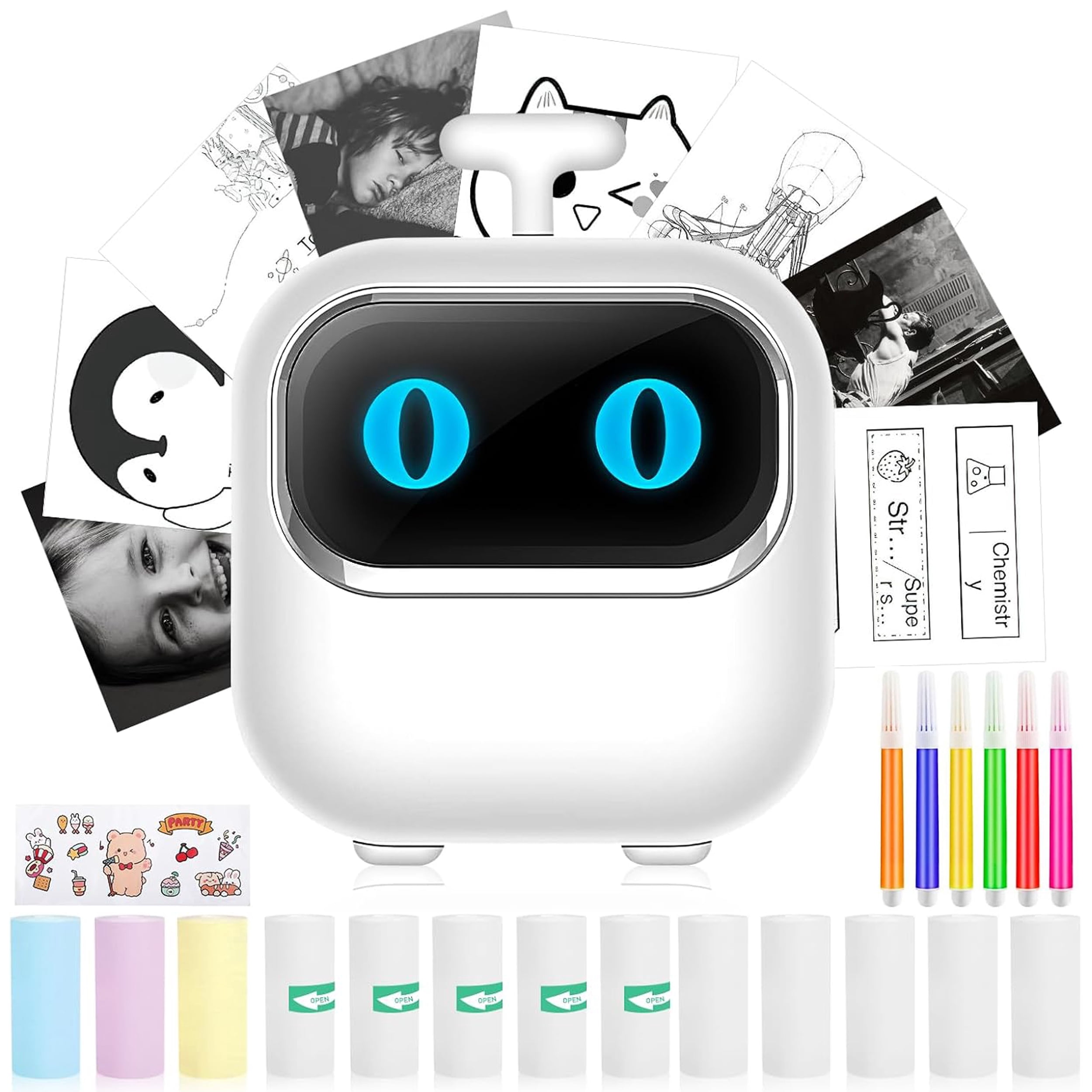 Wiher Mini Thermal Printer, Small Bluetooth Printer for IOS & Android Phone, Pocket Study Printer with AI Painting Function &13 Rolls Paper for Photo Journal Notes Wiher Memo(White)