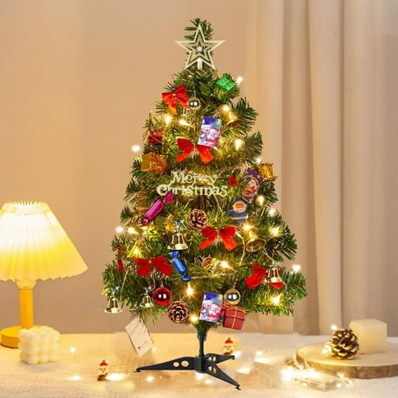 Wiher Mini Xmas Tree, 20"/50cm Artificial Small Tabletop Christmas Tree with LED String Lights & Ornaments for Holiday Decoration