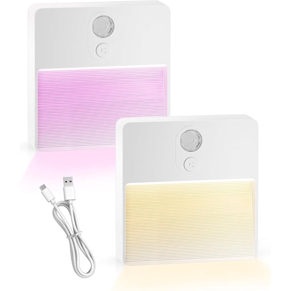 Wiher Magnetic Motion Sensor Night Light, Stick-on Rechargeable LED Warm Night Lights Stepless Dimming for Bedroom, Hallway, Kitchen, Bathroom,2 Pcs
