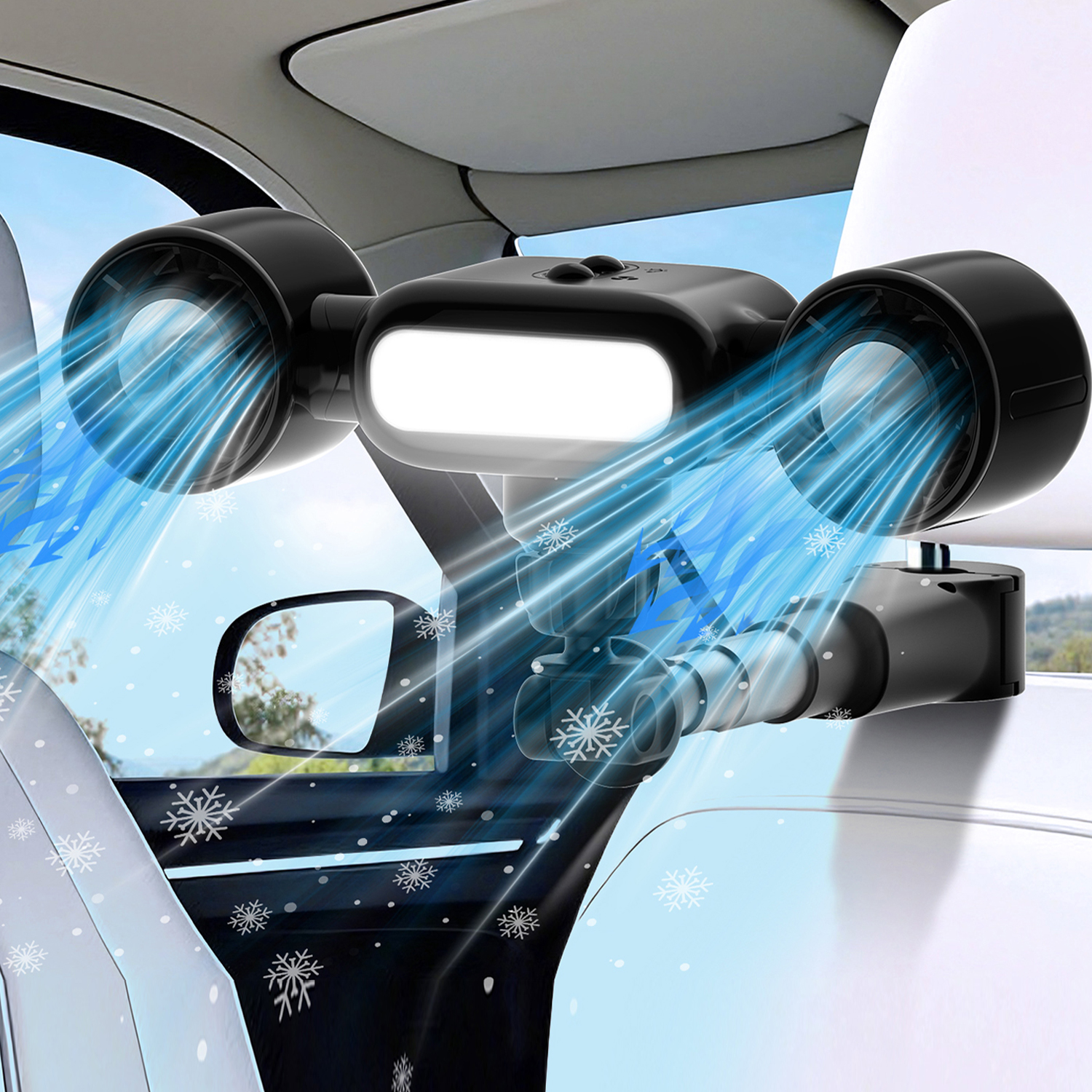 Wiher Car Seat Fan, Car Backseat Cooling Fan for Kids, Dual Head USB Car Fan with Night Light - Three Wind Speeds, Suitable for Strollers/Cars/Desktops/Tabletops Black