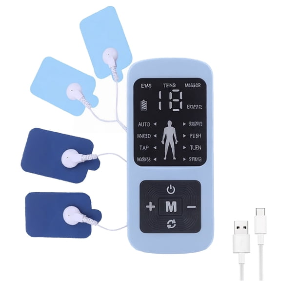 Wiher Muscle Stimulator, Rechargeable Pulse Massager with 4 Electrode Pads, LED Screen 8 Massage Modes & 19 Force Adjustments for Back Neck Pain Muscle Therapy Pain Management , Light Blue
