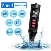 Wiher Digital PH Meter, 7 in 1 Water Tester TDS Meter/Salinity Tester/Temp/pH Meter/EC/S.G/ORP Meter for Pool, Fish Tank, Drinking water, hydroponics, Black