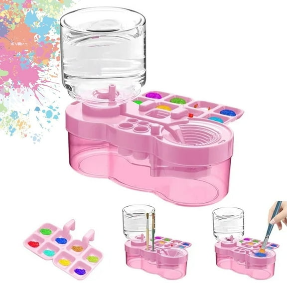 Wiher Paint Brush Cleaner for Kids,Water Circulation Paint Brush with Holder and Palette for Acrylic Watercolor and Water Based Creative Gift for Adult Artist Beginners Kids,Pink