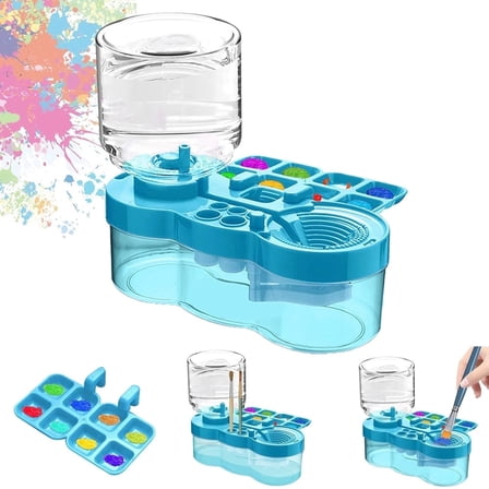 Wiher Paint Brush Cleaner for Kids,Water Circulation Paint Brush with Holder and Palette for Acrylic Watercolor and Water Based Creative Gift for Adult Artist Beginners Kids,Blue