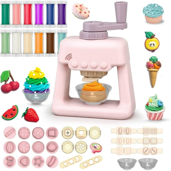 Wiher Playdough Set, Playdough Ice Cream Set with 28 PCS Play Dough Accessories and Play Clay Sets with 12 Colors Dough for 3 4 5 6 Years Old Boys and Girls Birthday Gift