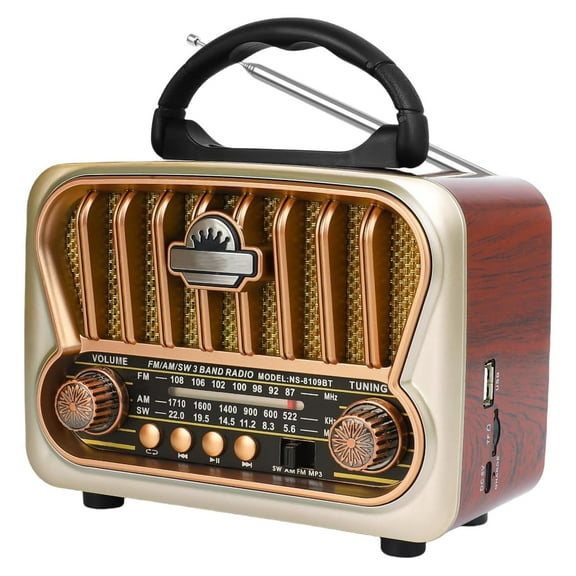 Wiher Portable AM/FM/SW Radio, Retro Vintage Radios with Bluetooth TF Card, High Sound Quality Long Battery Life, Strong Reception Easy to Use for Home Seniors Outdoor Use, Champagne