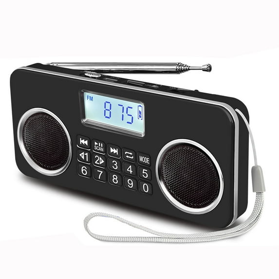 Wiher Portable FM Radio with Bluetooth, MP3 Player, TF/USB Playback & 10 Presets, Rechargeable Battery, 5W Stereo Sound for Home, Travel, and Outdoor Use Black